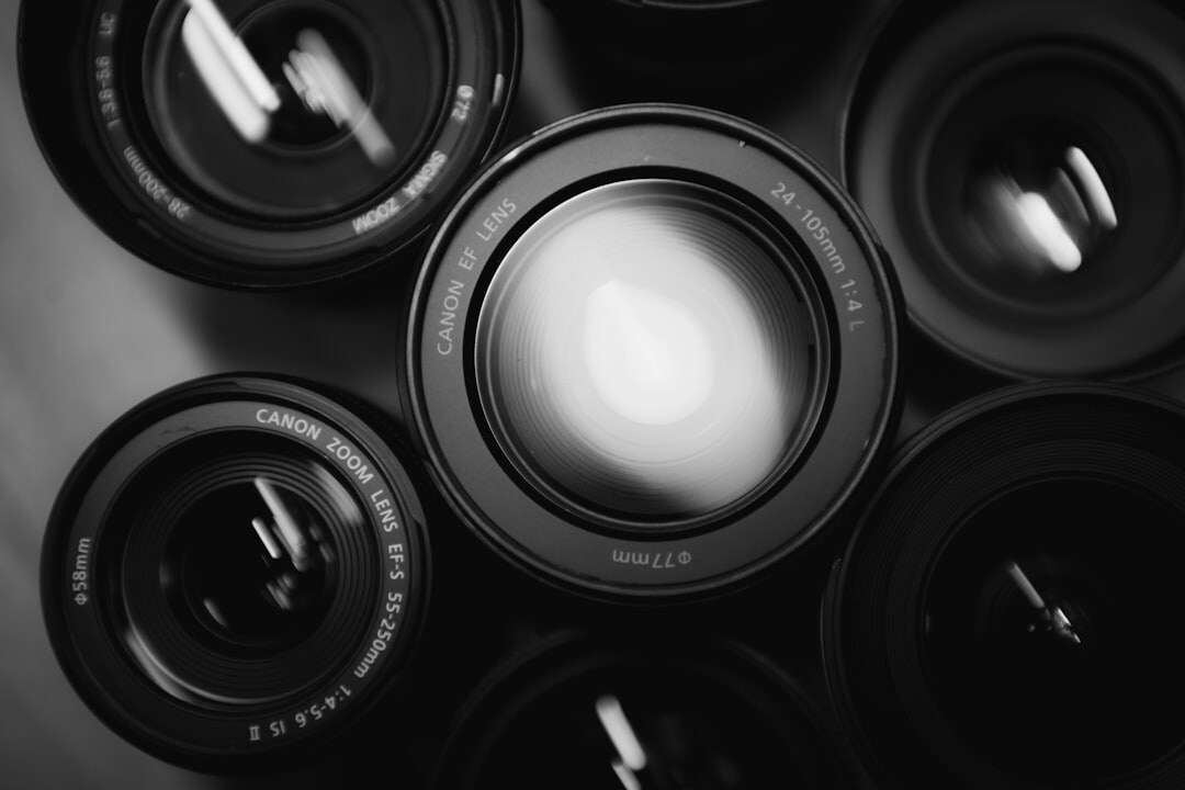 Close-up of a professional video camera lens